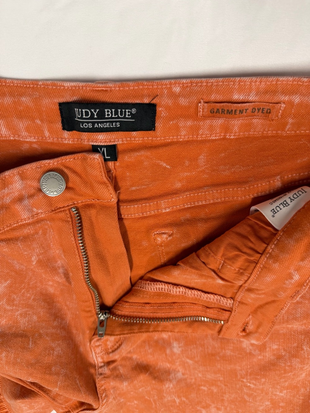 Judy Blue Orange Acid-Wash Frayed Hem Denim Shorts - Picture 10 of 14
